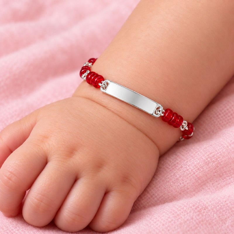 PULSERA DE PLATA 9.25 PARA NIÑOS CON PIEDRAS ROJAS 15CM Y 3.1G