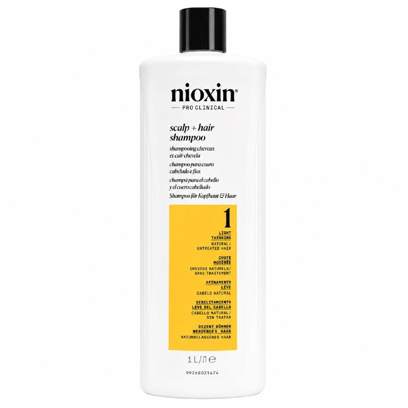 SHAMPOO PURIFICANTE Y ENGROSADOR PARA CABELLO DELGADO CON NIACINAMIDA Y ACEITE DE MENTA NIOXIN 1000ML