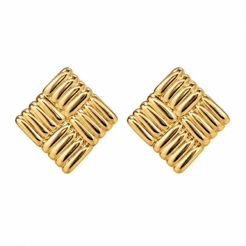 ARITOS DE ENCHAPE PARA DAMA CON DISEÑO DE ROMBO DORADOS 4CM