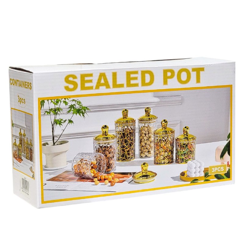 ORGANIZADOR, RECIPIENTES DE ALMACENAMIENTO DE ACRILICO CON TAPADERA PARA GRANOS SECOS O SNACKS 3 PIEZAS SEALED POT