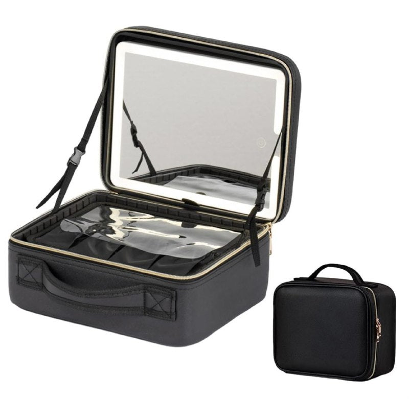 ESTUCHE ORGANIZADOR DE MAQUILLAJE CON ESPEJO LED 3 MODOS DE ILUMINACION