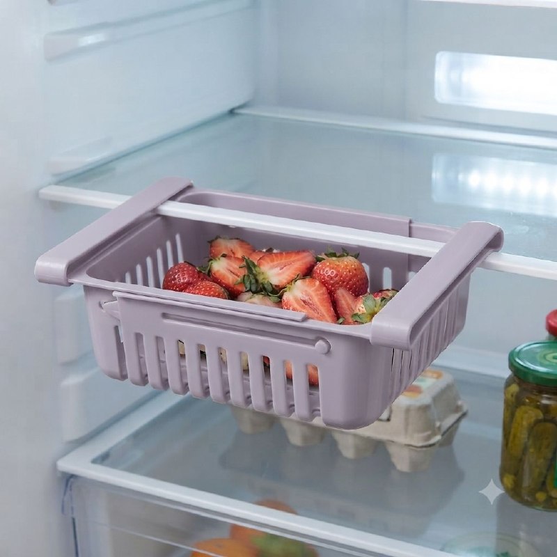 CANASTA ORGANIZADORA PARA ALIMENTOS AJUSTABLE PARA REFRIGERADOR MULTIUSOS