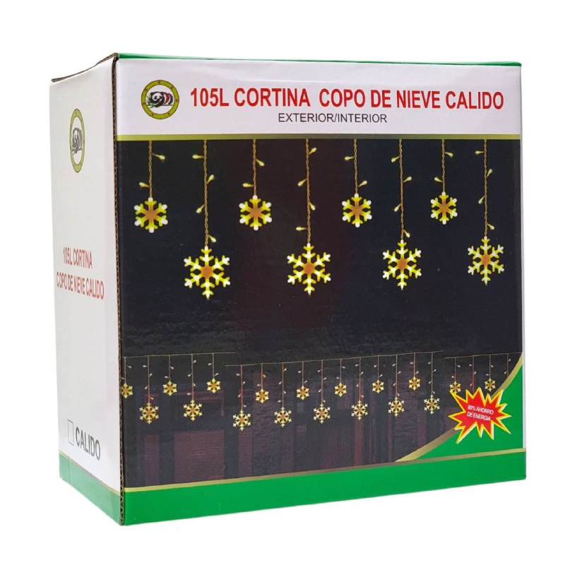 LUCES DECORATIVAS NAVIDEÑAS CORTINA DE LUZ LED AMARILLA CON DISEÑO DE COPO DE NIEVE 18.5X11X18.5CM