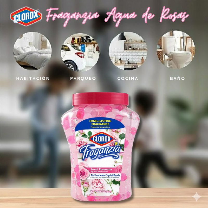 PERLAS AMBIENTADORAS AROMA AGUA DE ROSAS DULCE CLOROX 340G
