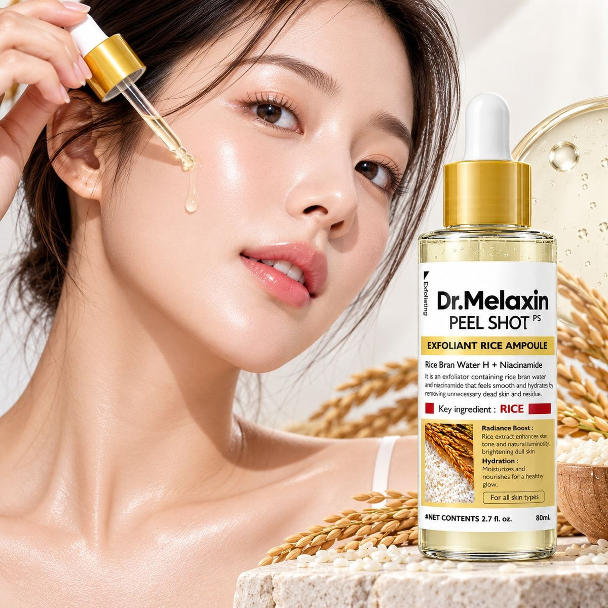 AMPOLLA EXFOLIANTE DE ARROZ CON NIACINAMIDA PEEL SHOT DR.MELAXIN 80ML
