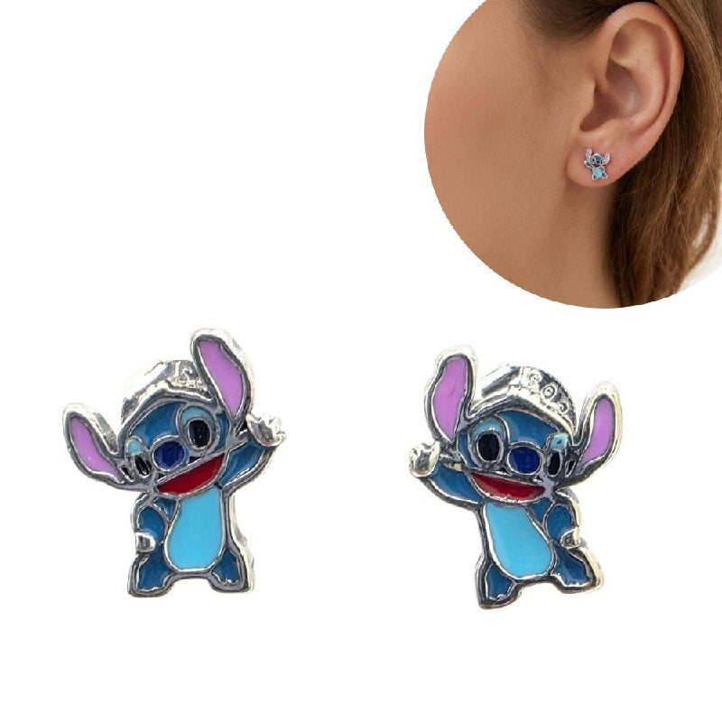 ARITOS DE PLATA 9.25 CON DISEÑO DE STITCH MEDIDA: 0.7CM PESO: 2.5G