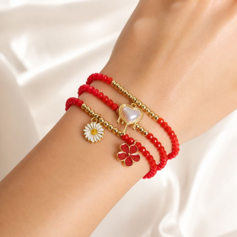 SET DE 3 PULSERAS AJUSTABLES  DE ENCHAPE PARA DAMAFORMA FLOR