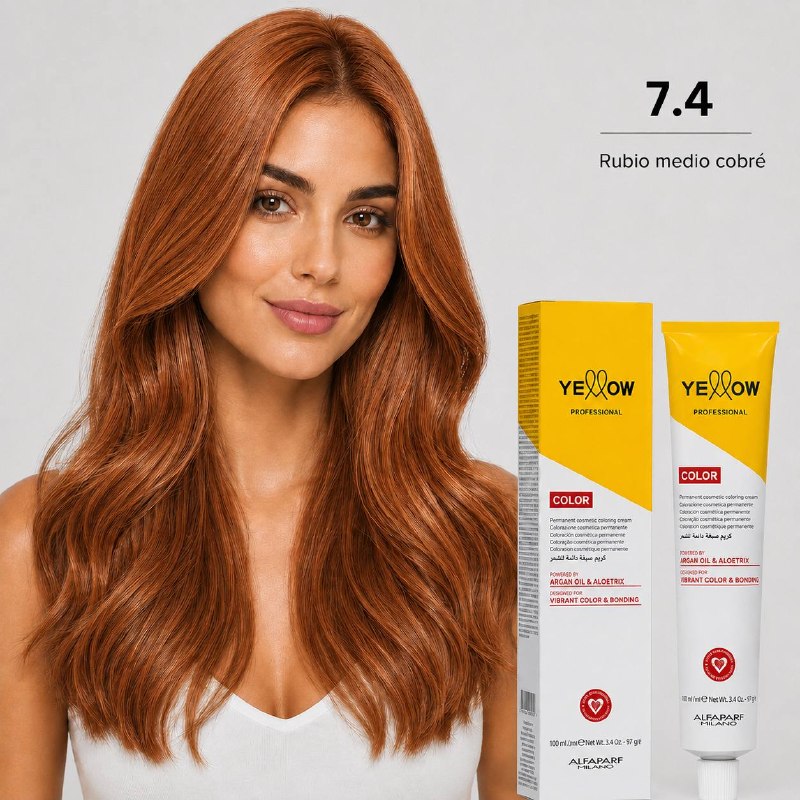 TINTE PERMANENTE PARA EL CABELLO CON ACEITE DE ARGAN Y ALOETRIX TONO 7.4 RUBIO MEDIO COBRE ALFAPARF 100ML