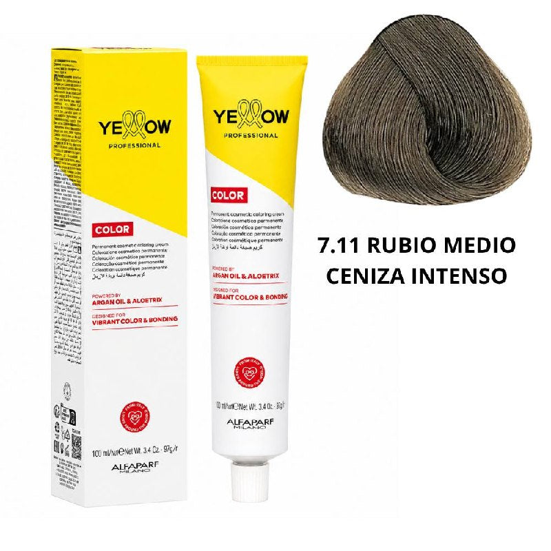 TINTE PERMANENTE PARA EL CABELLO CON ACEITE DE ARGAN Y ALOETRIX TONO 7.11 RUBIO MEDIO CENIZA INTENSO ALFAPARF 100ML