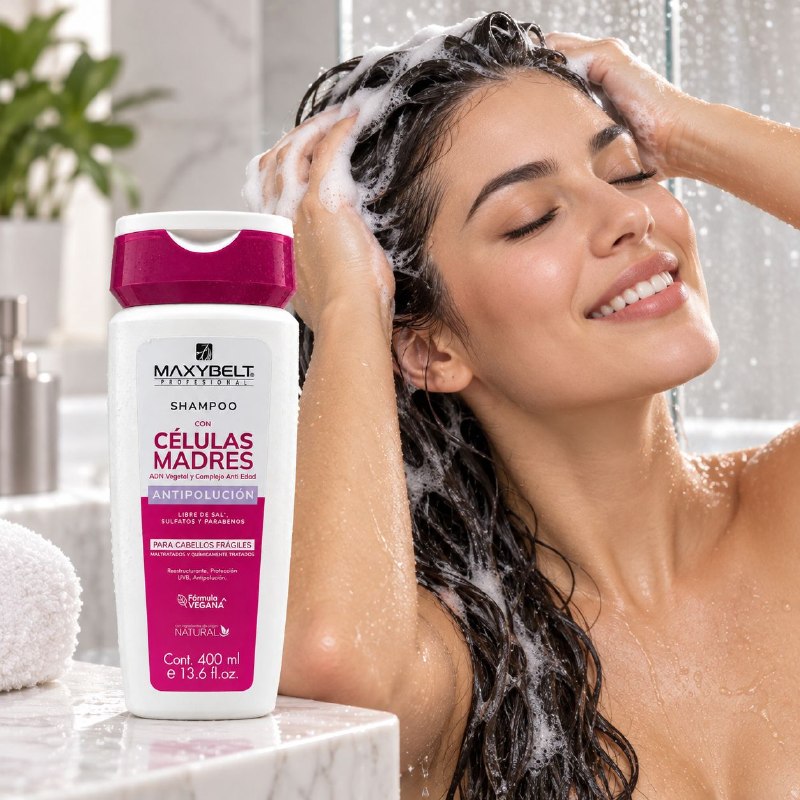 SHAMPOO PROFESIONAL REPARADOR Y PROTECTOR AMBIENTAL CON CELULAS MADRES MAXYBELT PROFESIONAL 400ML