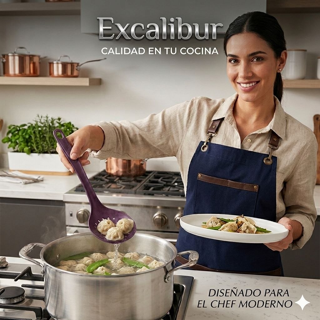 CUCHARA ESCURRIDORA ESPUMADORA DE NYLON RESISTENTE EXCALIBUR 32x12 CM