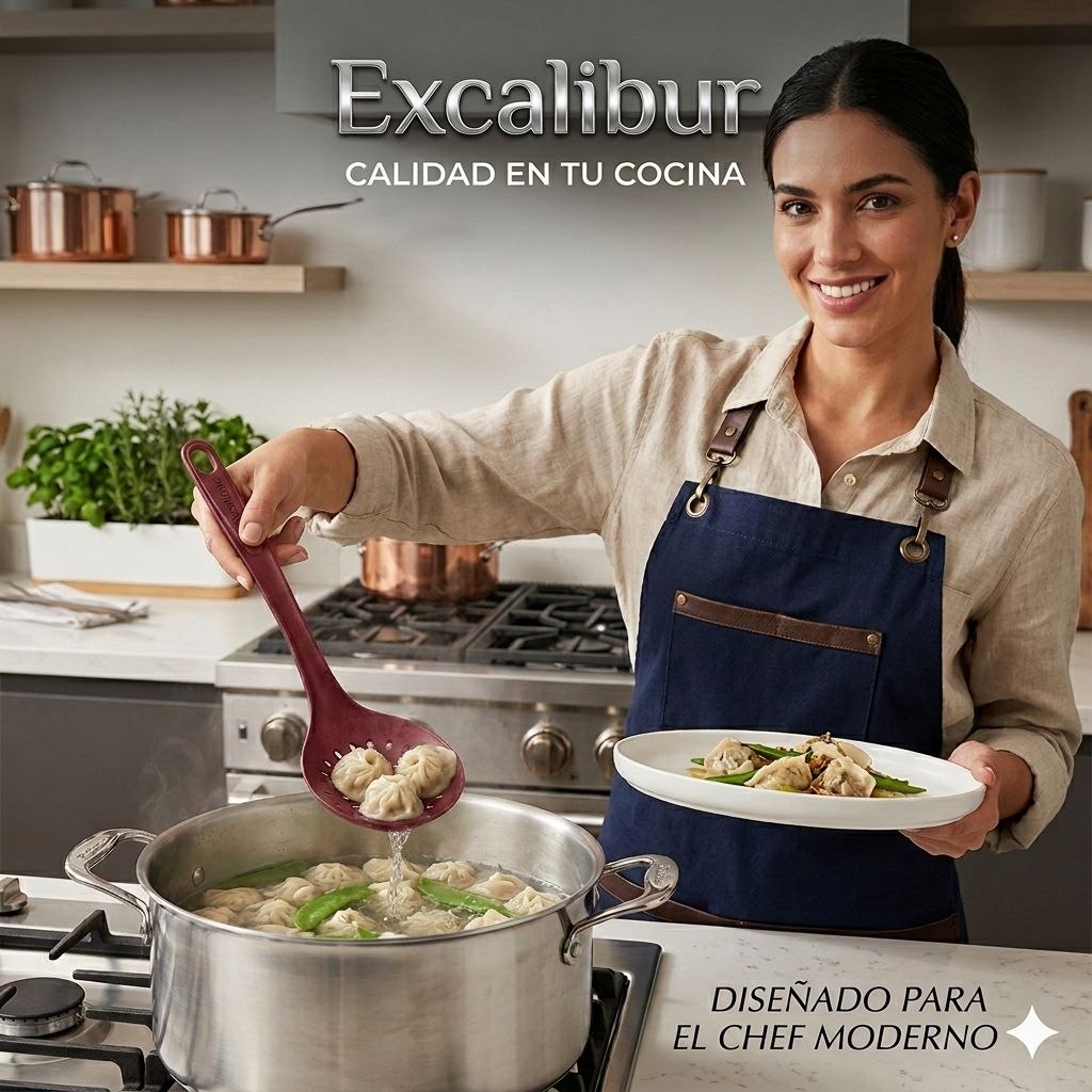 CUCHARA ESCURRIDORA ESPUMADORA DE NYLON RESISTENTE EXCALIBUR 32x12 CM