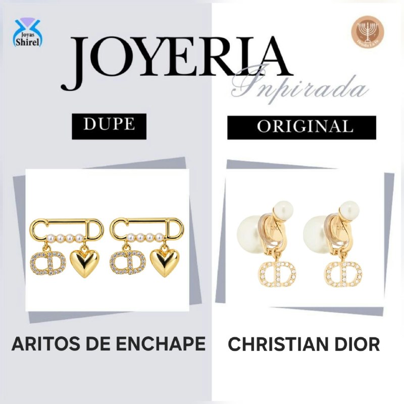 ARITOS DE ENCHAPE CON DISEÑO DE IMPERDIBLE CON PERLAS, LOGO DE CIRCONES Y CORAZÓN 2CM