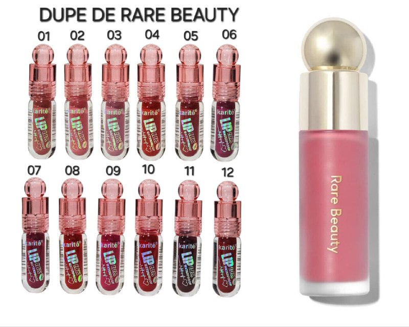 BRILLO LABIAL KARITE LIP GLOSS IMPERMEABLE, NO PEGAJOSO, ALTA PIGMENTACION, 12 TONOS 3ML (DUPE DE RARE BEAUTY)