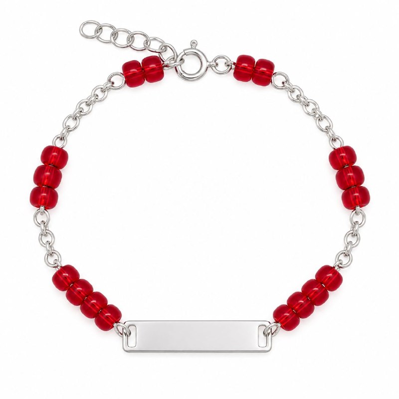 PULSERA DE PLATA 9.25 PARA NIÑOS CON PIEDRAS ROJAS 15CM Y 2.3G