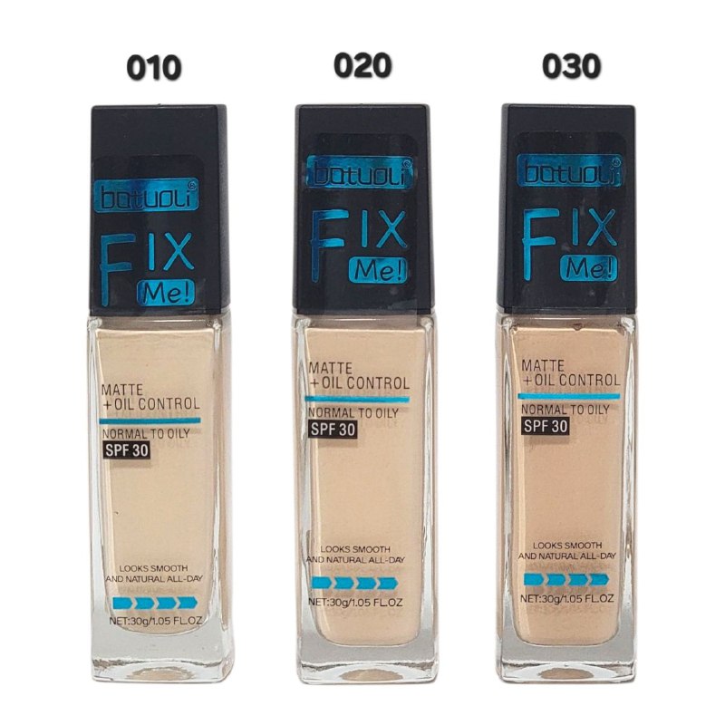 BASE DE MAQUILLAJE LIQUIDA MATTE, BATUOLI 30G (DUPE DE MAYBELLINE)  CONTROL DE GRASA SPF30, FORMULADA CON SUERO HIDRATANTE PARA PIELES SENSIBLES, UNIFORMA EL TONO DE LA PIEL