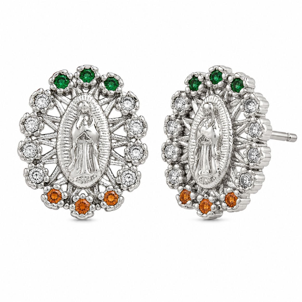 ARITOS DE ENCHAPE PARA DAMA CON DISEÑO VIRGEN  1 CM