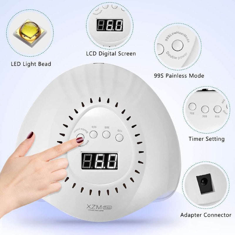 LAMPARA PARA UÑAS UV LED PARA SECADO RAPIDO DE UÑAS XZM 5XS 168W
