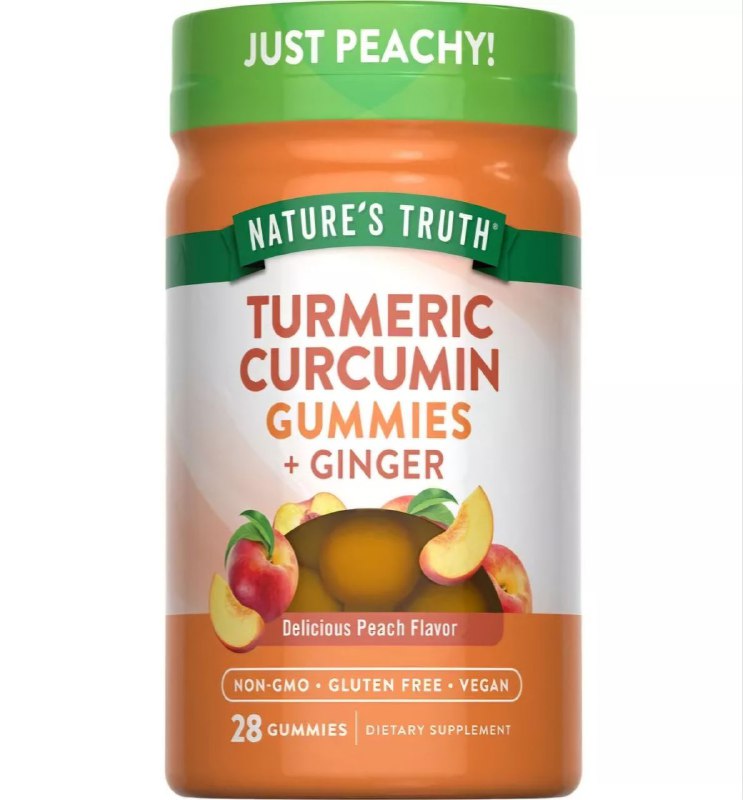 VITAMINAS EN GOMITAS DE CURCUMA, CURCUMINA Y GENGIBRE SIN GLUTEN, SABOR A MELOCOTON NATURE S TRUTH 28UND
