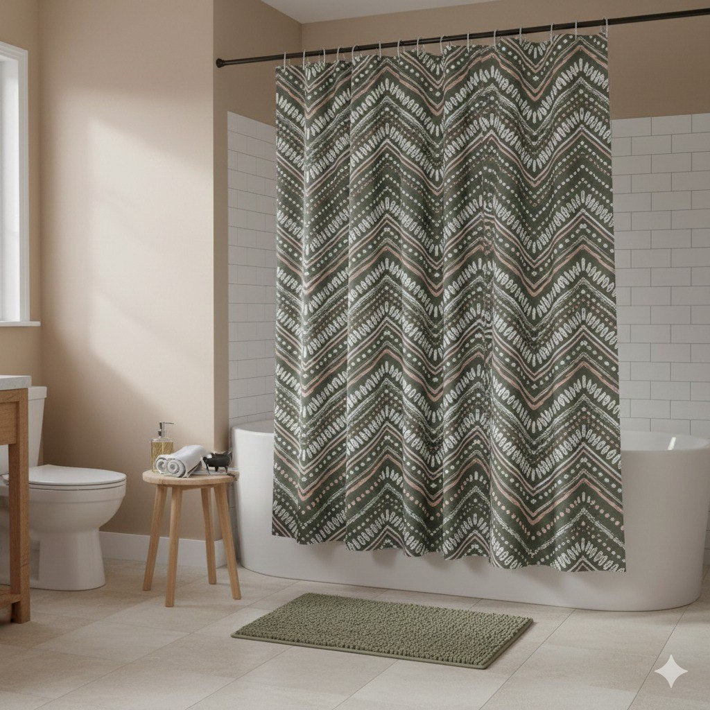 CORTINA PARA BAÑO COLOR CON PATRON 1 PANEL THE SPA COLLECTION 180X180CM