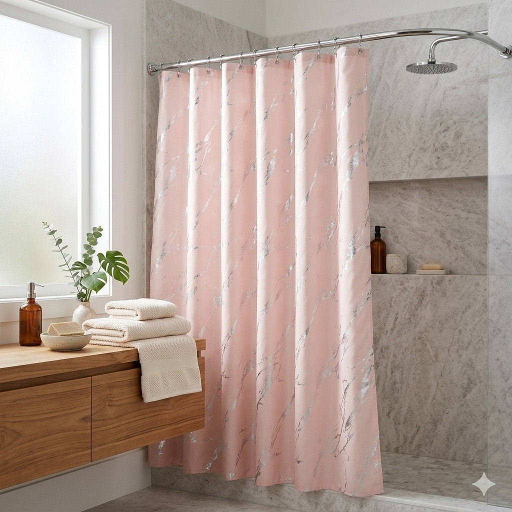 CORTINA PARA BAÑO  CON ESTAMPADO PLATEADO THE SPA COLLECTION 180X180CM
