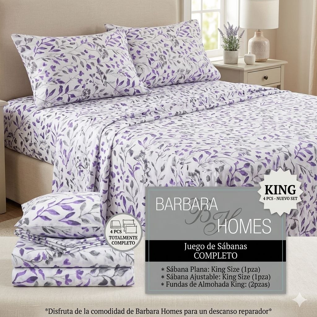 JUEGO DE SÁBANAS TAMAÑO KING 4PCS BARBARA HOMES