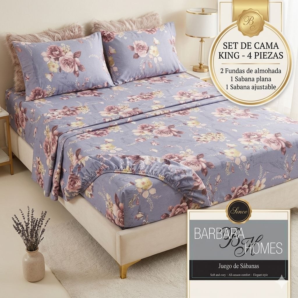 JUEGO DE SÁBANAS TAMAÑO KING 4PCS BARBARA HOMES