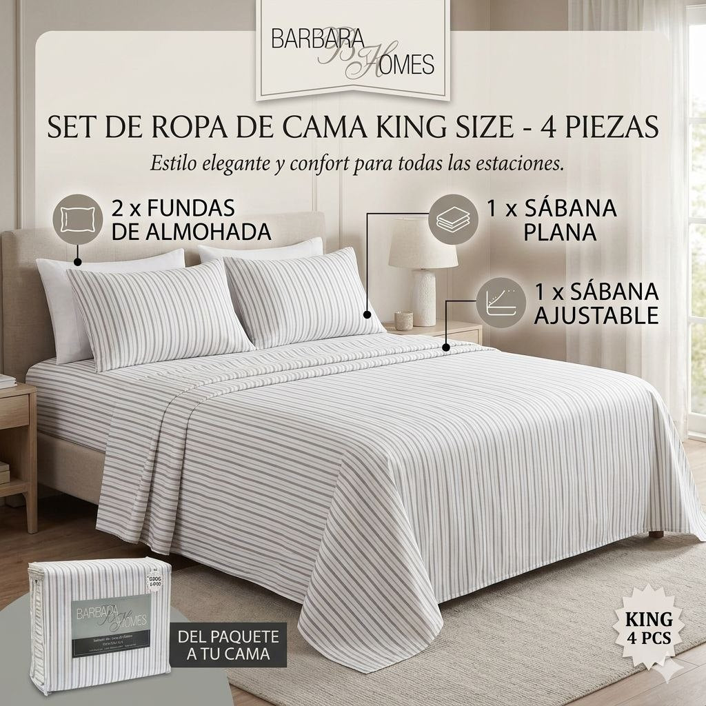JUEGO DE SÁBANAS TAMAÑO KING 4PCS BARBARA HOMES