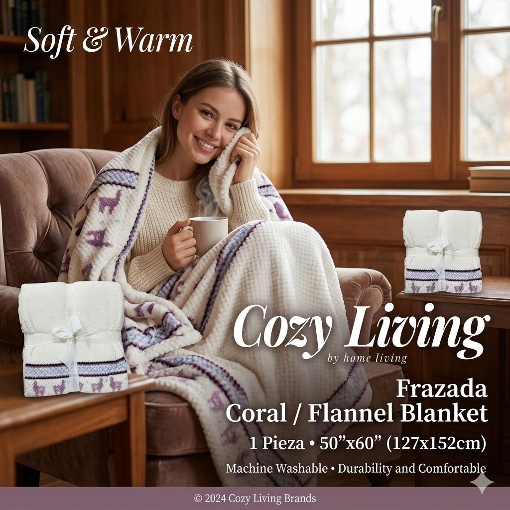 COBIJA FRAZADA CORAL CON TACTO ATERCIOPELADO COZY LIVING 127X152CM