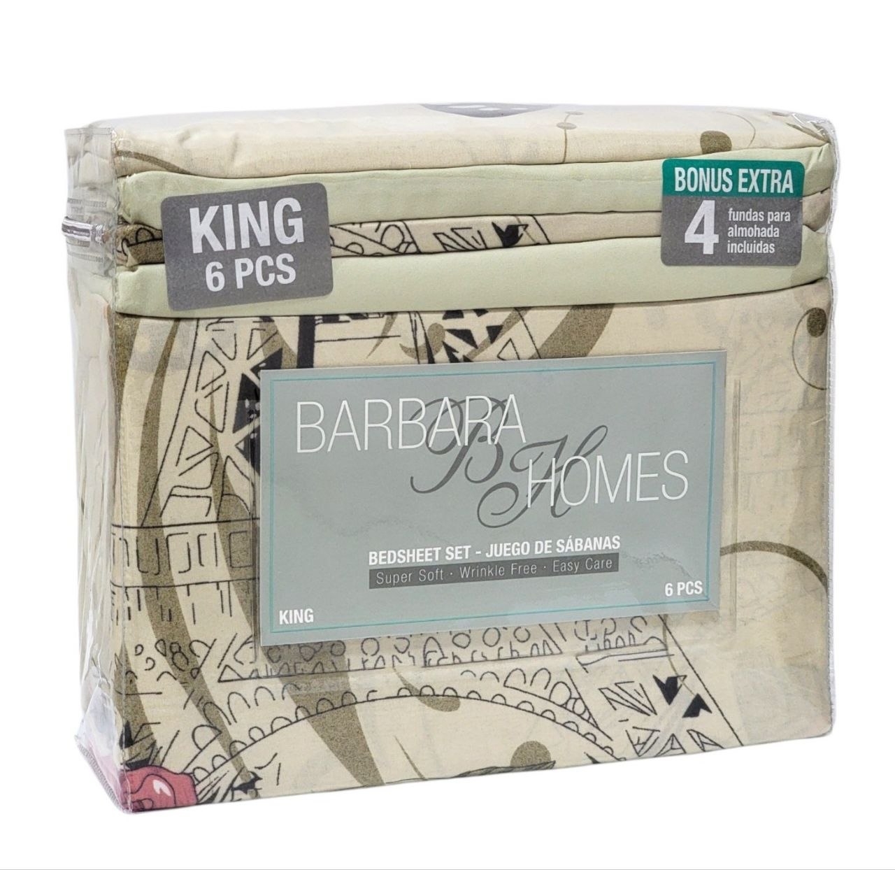 JUEGO DE SABANAS TAMAÑO KING 6PCS BARBARA HOMES