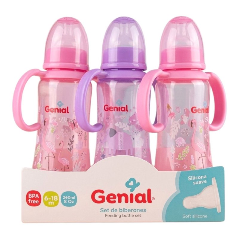 SET DE BIBERONES DE APRENDIZAJE CON ASAS PARA BEBES GENIAL 240ML