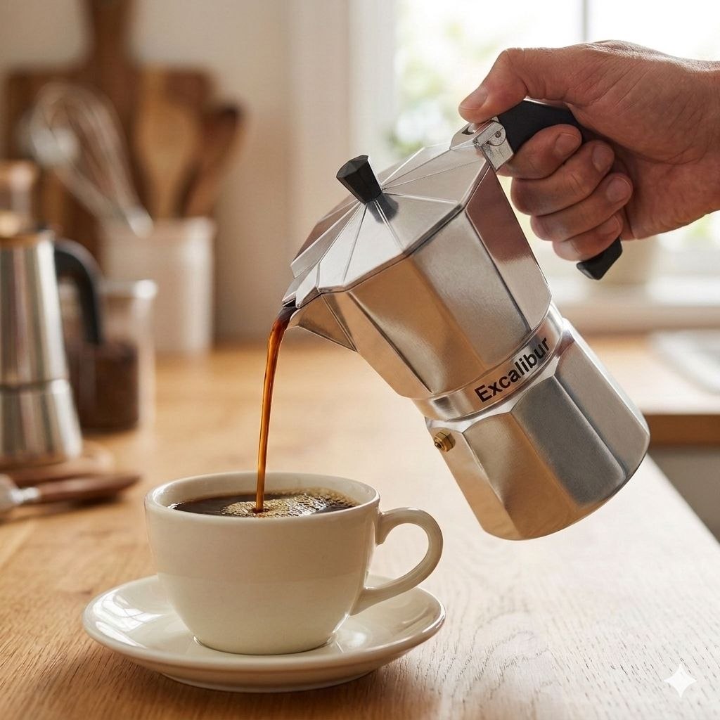 CAFETERA ITALIANA DE ALUMINIO CLASICA PARA ESPRESSO EXCALIBUR 16X10CM