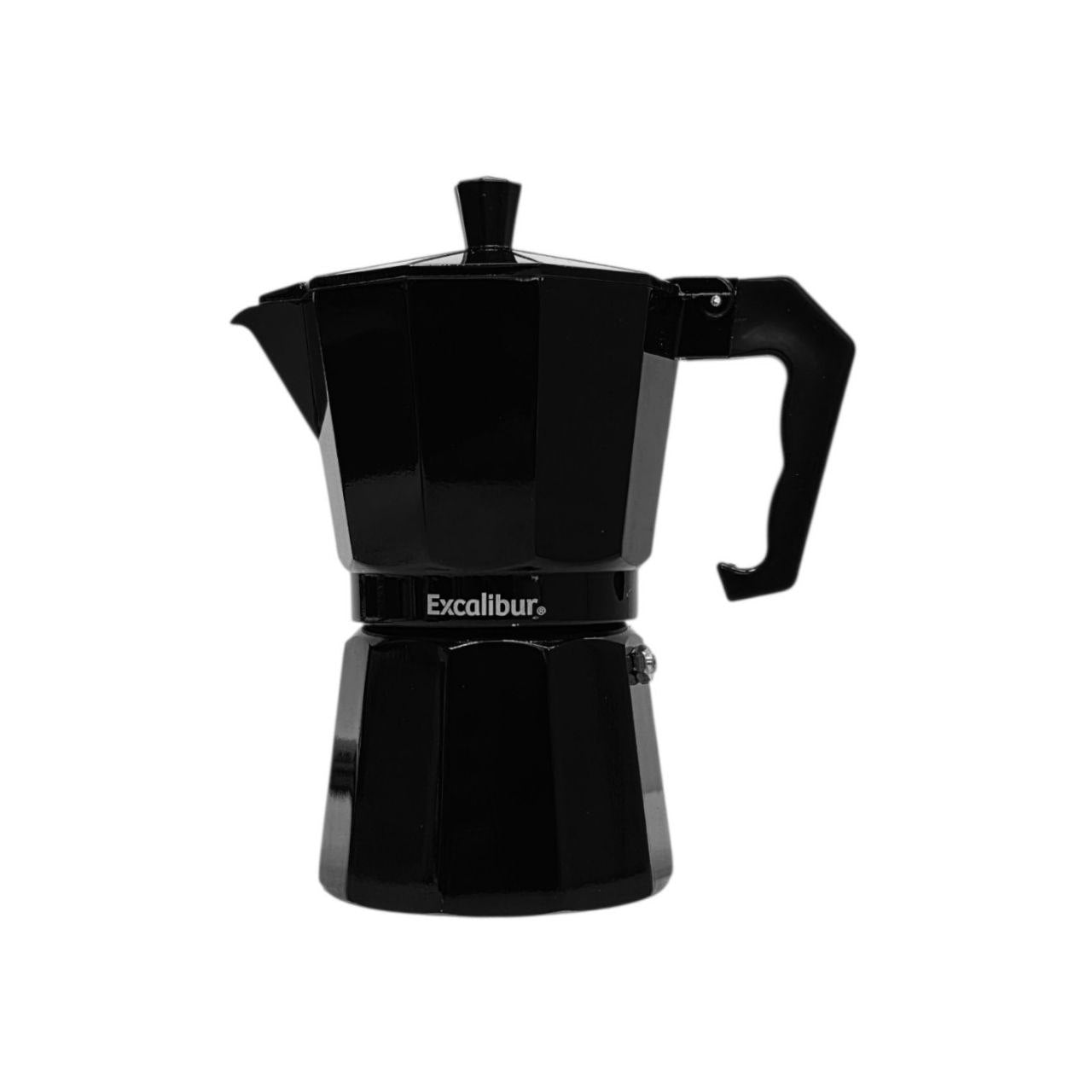 CAFETERA ITALIANA DE ALUMINIO COLOR NEGRO PARA ESPRESSO EXCALIBUR 16X10CM