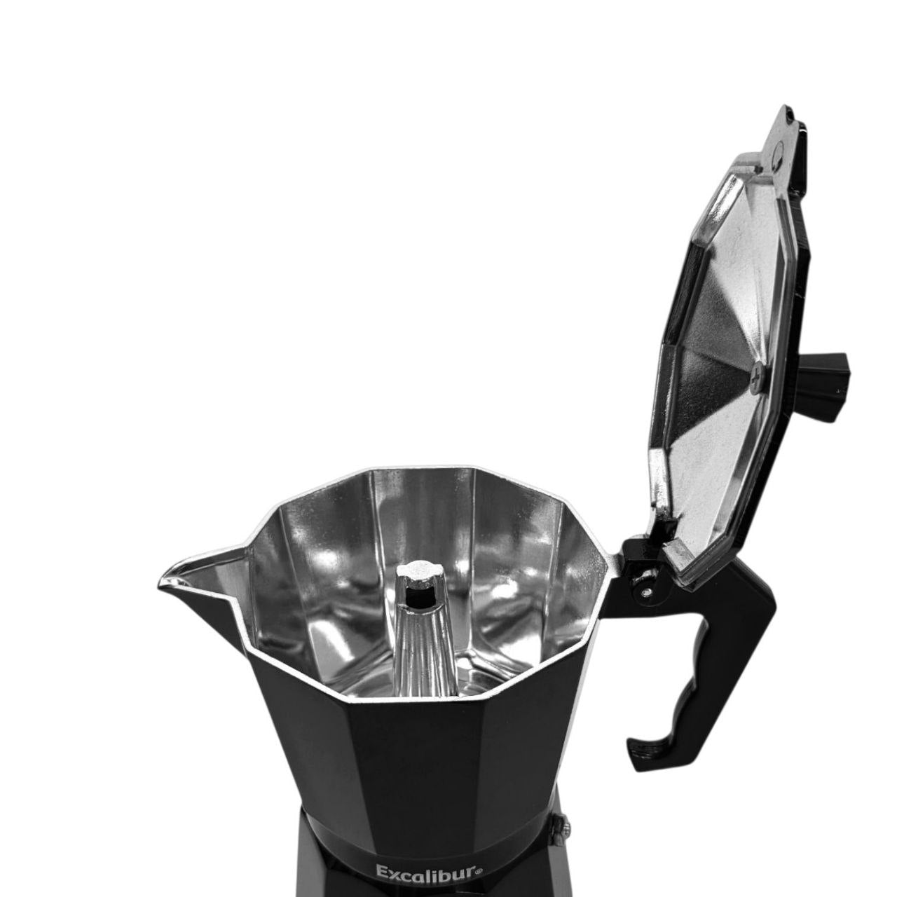 CAFETERA ITALIANA DE ALUMINIO COLOR NEGRO PARA ESPRESSO EXCALIBUR 16X10CM