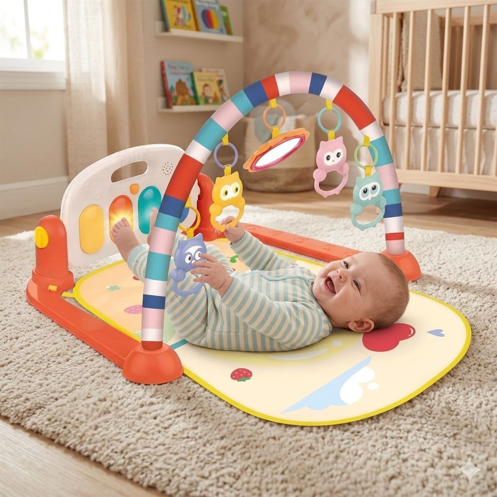 GIMNASIO SENSORIAL PARA BEBE CON PIANO MUSICAL EXTRAIBLE GENIAL 45X75X58CM