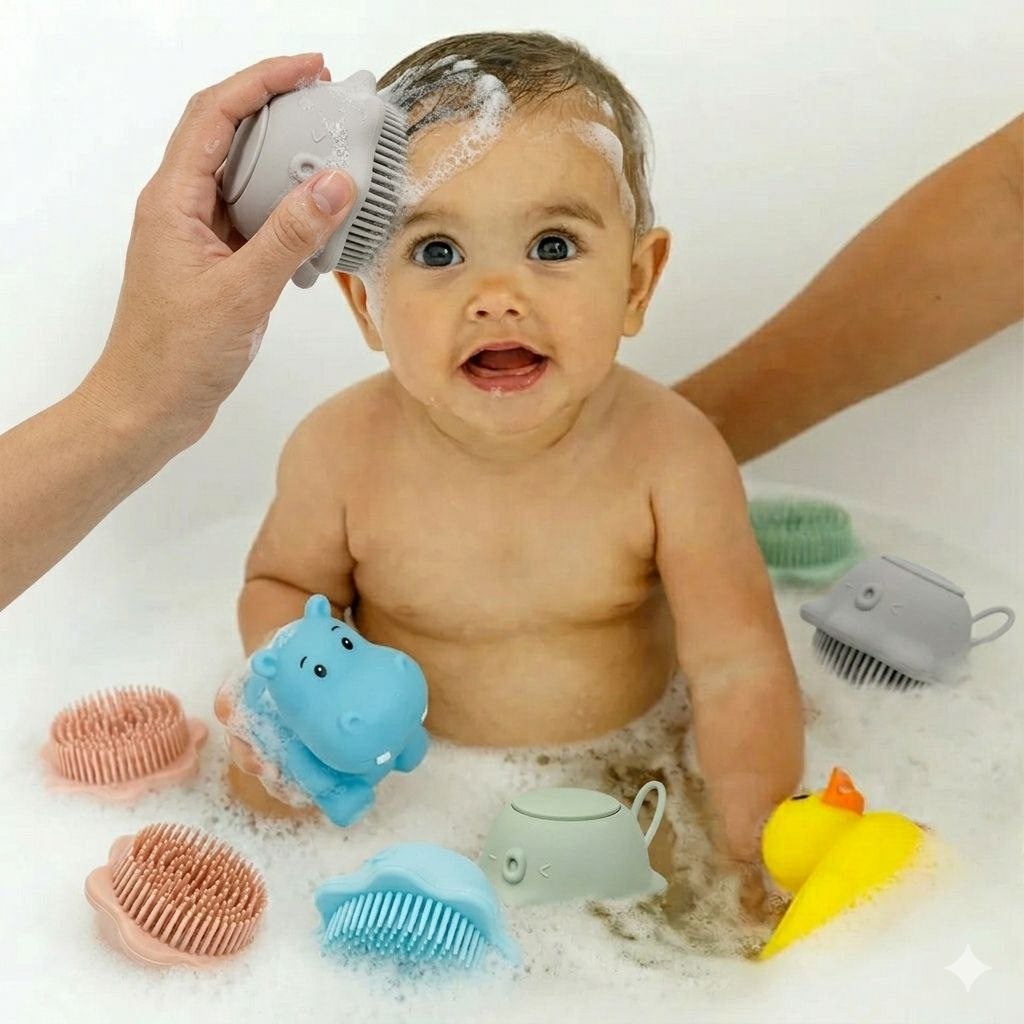 CEPILLO DE BAÑO CON DISPENSADOR DE SHAMPOO PARA BEBES GENIAL