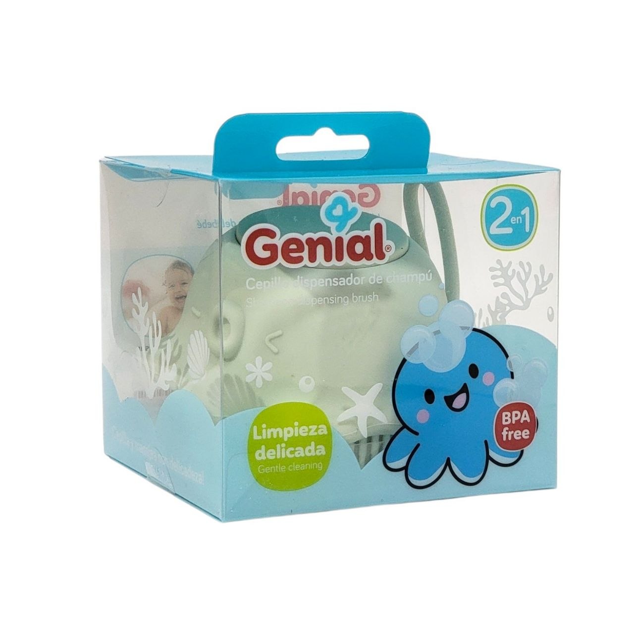 CEPILLO DE BAÑO CON DISPENSADOR DE SHAMPOO PARA BEBES GENIAL
