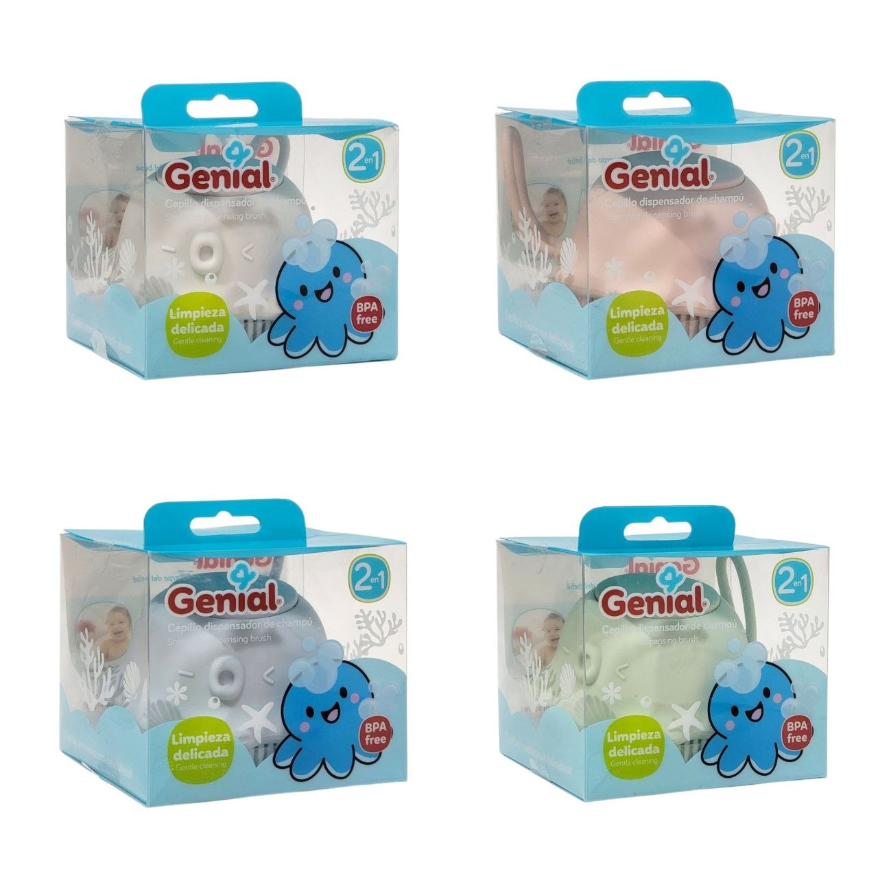 CEPILLO DE BAÑO CON DISPENSADOR DE SHAMPOO PARA BEBES GENIAL
