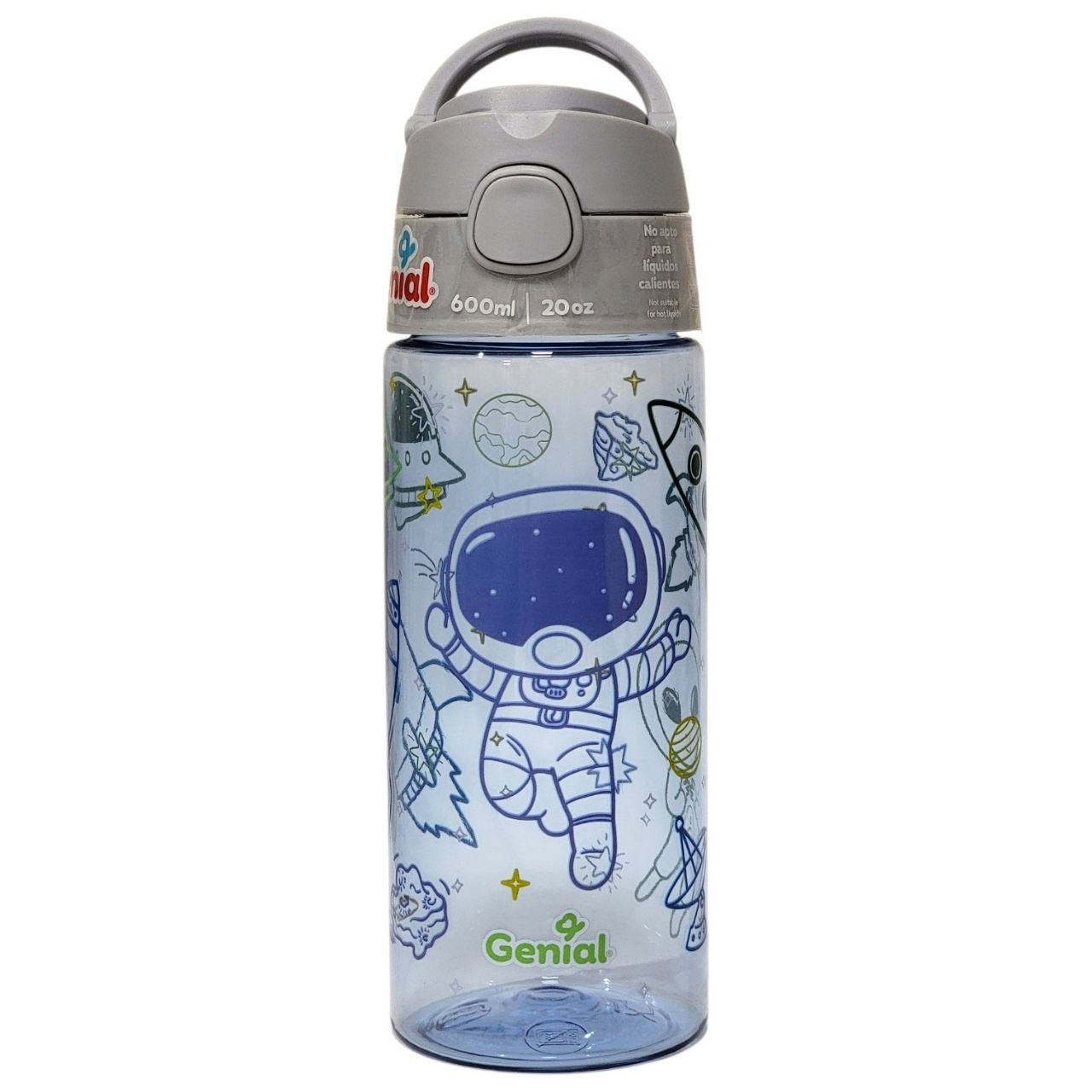 BOTELLA PLASTICA INFANTIL PORTATIL CON BOTON DE APERTURA GENIAL 600ML