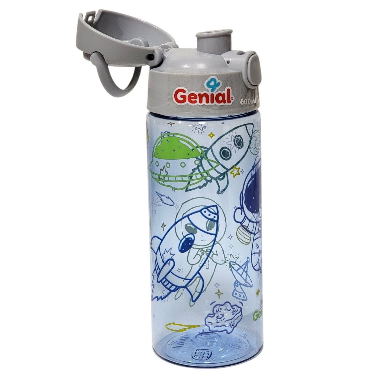 BOTELLA PLASTICA INFANTIL PORTATIL CON BOTON DE APERTURA GENIAL 600ML