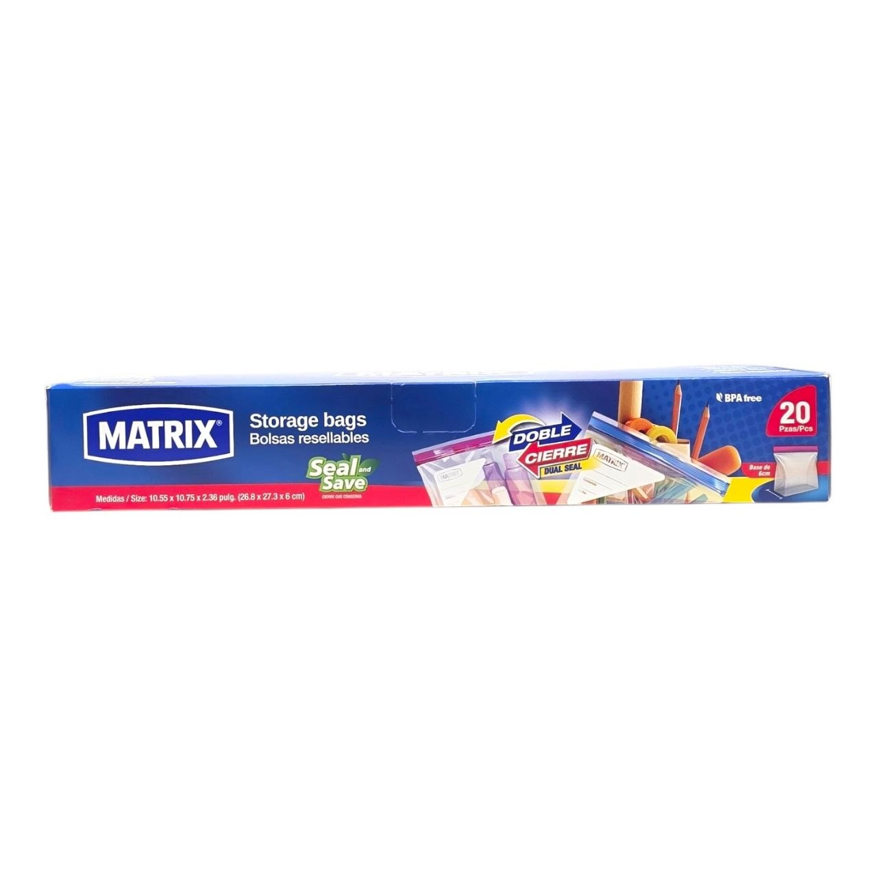 BOLSAS DE ALMACENAMIENTO RESELLABLES 20UND MATRIX 26.8X27.3X6CM