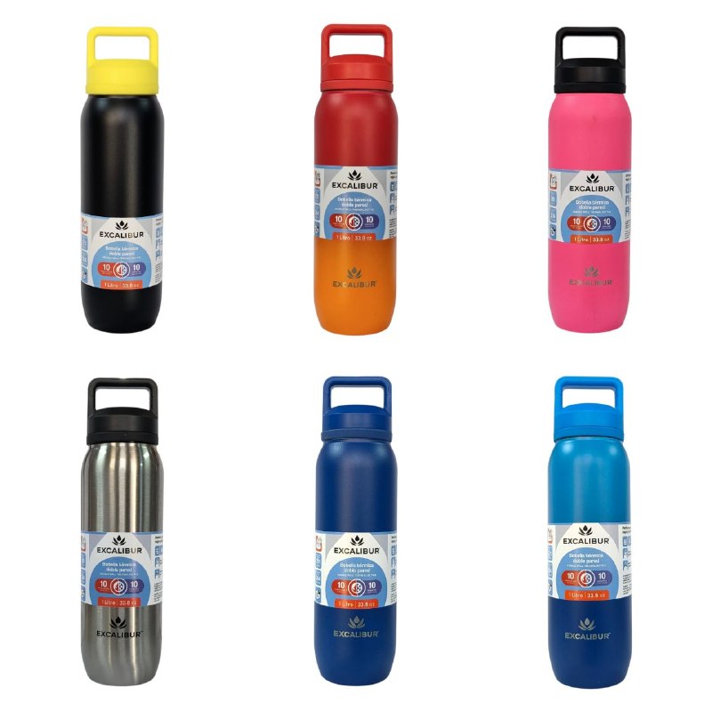 BOTELLA TERMO DE DOBLE PARED DE ACERO INOXIDABLE EXCALIBUR 1000ML