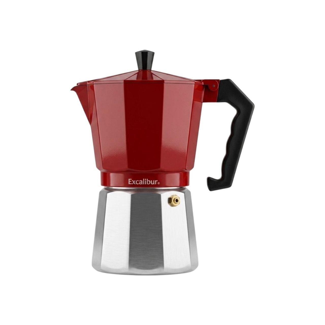 CAFETERA ITALIANA DE ALUMINIO COLOR ROJO PARA ESPRESSO EXCALIBUR 16X10CM