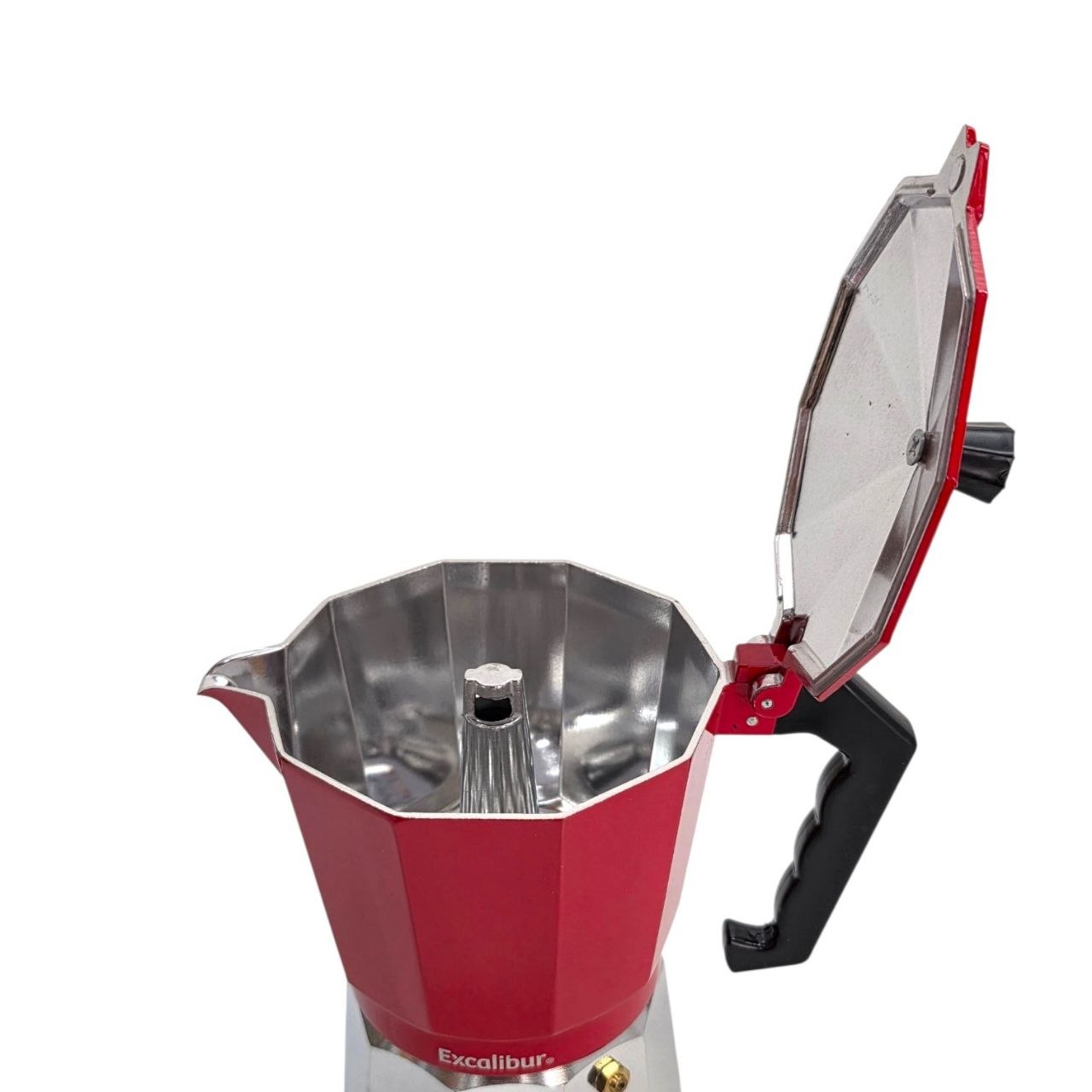 CAFETERA ITALIANA DE ALUMINIO COLOR ROJO PARA ESPRESSO EXCALIBUR 16X10CM