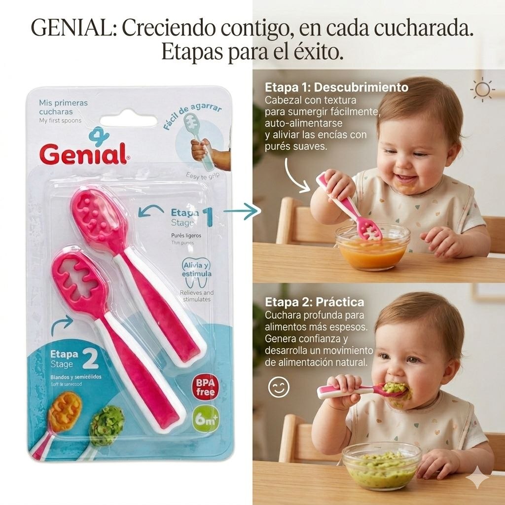 SET DE CUCHARAS DE APRENDIZAJE PARA BEBE 2UND GENIAL 10X2CM