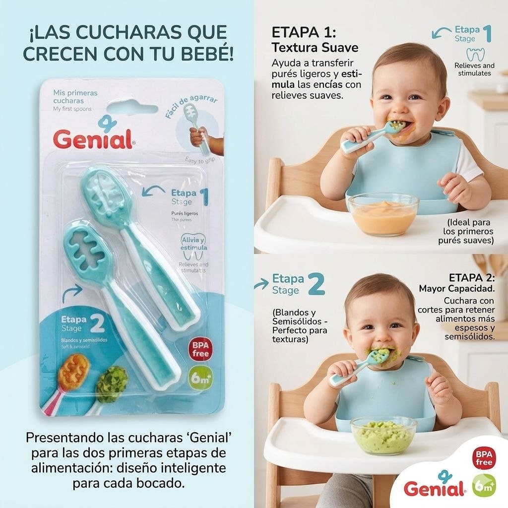 SET DE CUCHARAS DE APRENDIZAJE PARA BEBE 2UND GENIAL 10X2CM