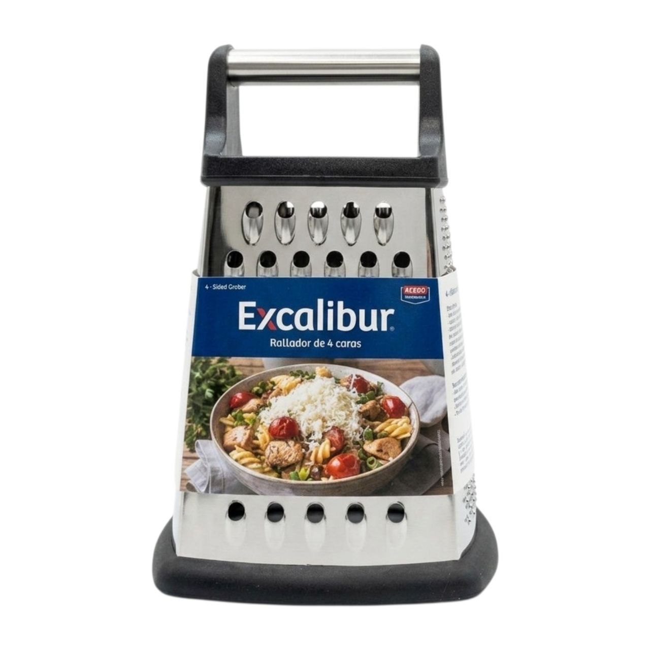 RALLADOR DE COCINA CON 4 CARAS DE ACERO INOXIDABLE EXCALIBUR 21X10CM