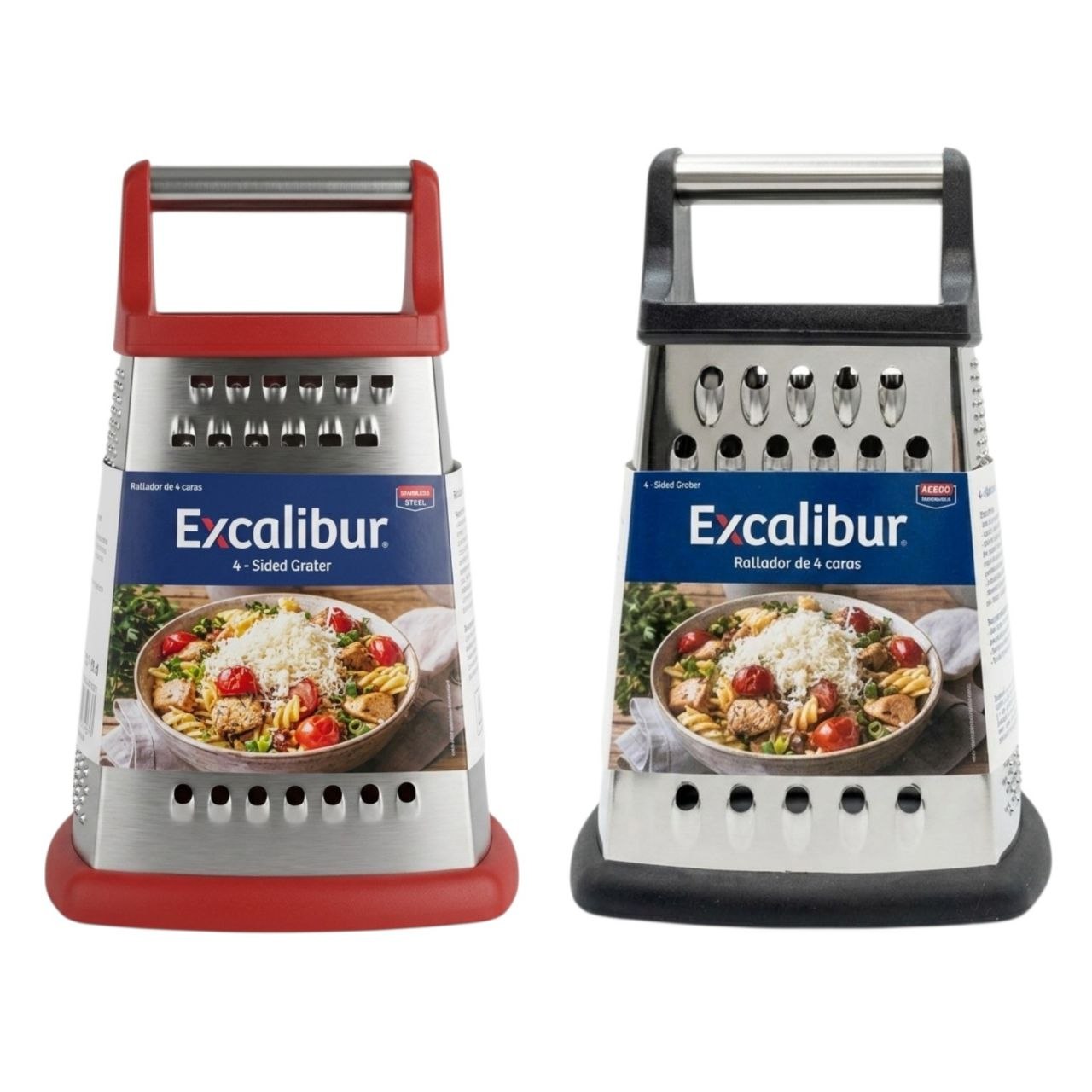 RALLADOR DE COCINA CON 4 CARAS DE ACERO INOXIDABLE EXCALIBUR 21X10CM
