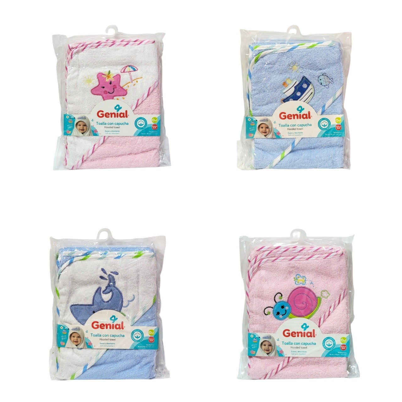 TOALLA DE BAÑO PARA BEBE DE ALGODON NATURAL GENIAL 76X76CM