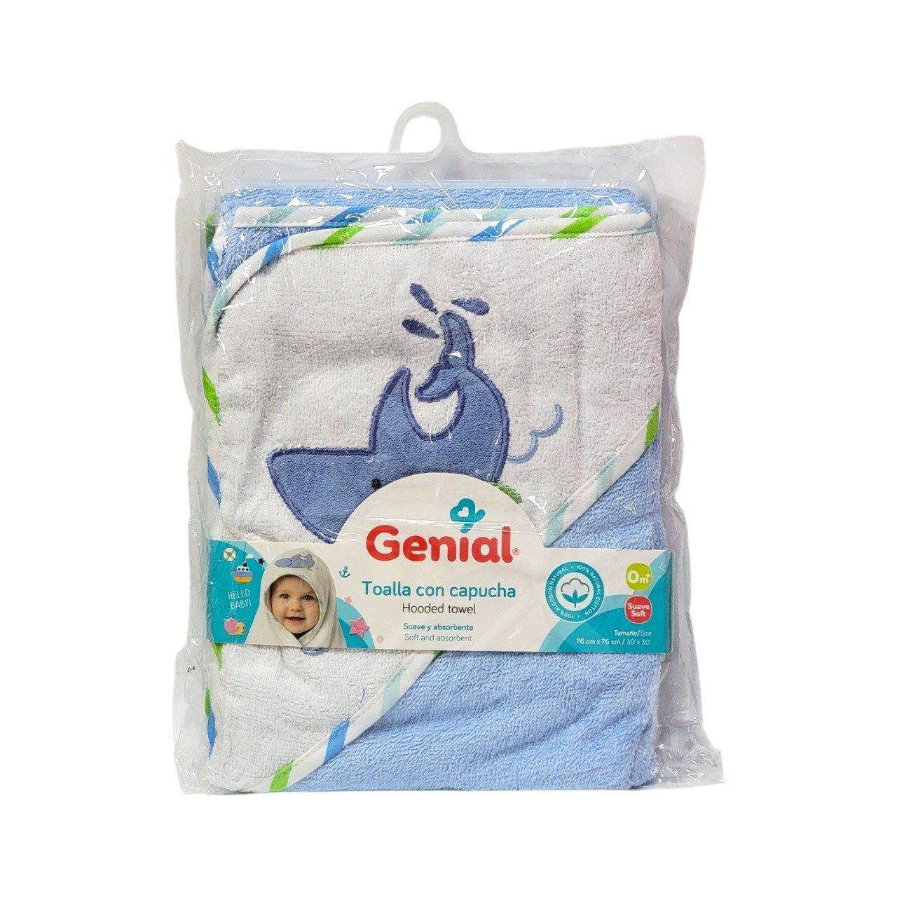 TOALLA DE BAÑO PARA BEBE DE ALGODON NATURAL GENIAL 76X76CM